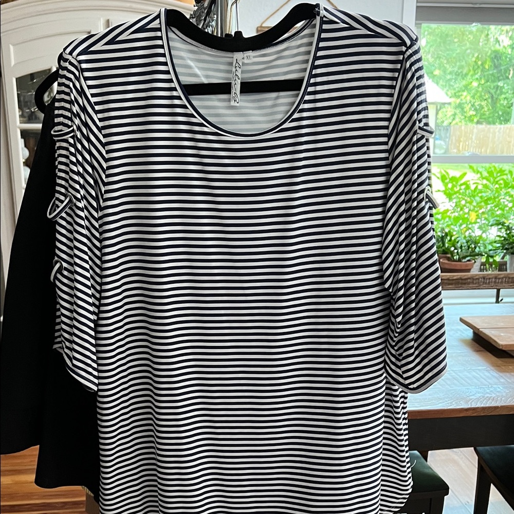 Navy and White Striped Women's Top